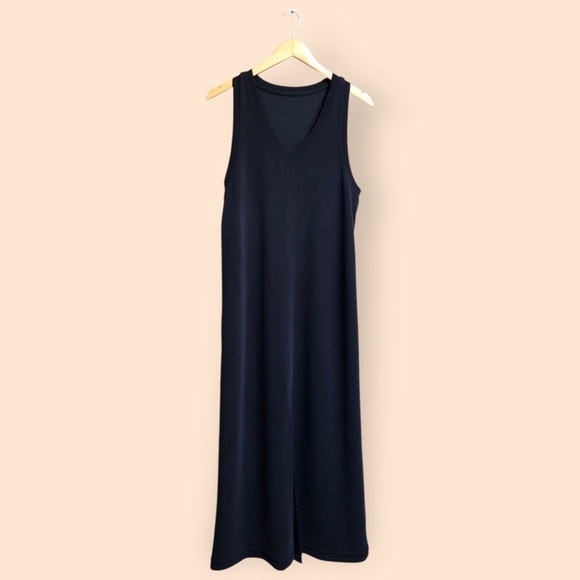 lululemon athletica Dresses & Skirts - Lululemon Ease Of It All V-Neck MIDI Dress Softstreme Black Athleisure Women’s L